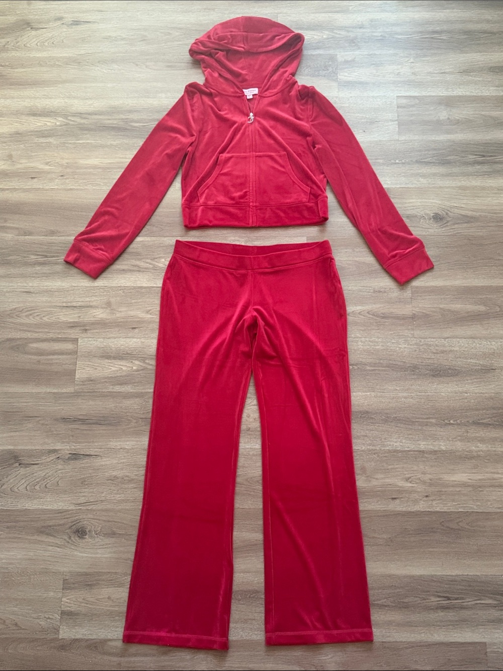 Juicy Couture Track Suit Red Velour Hoodie & Pants Set